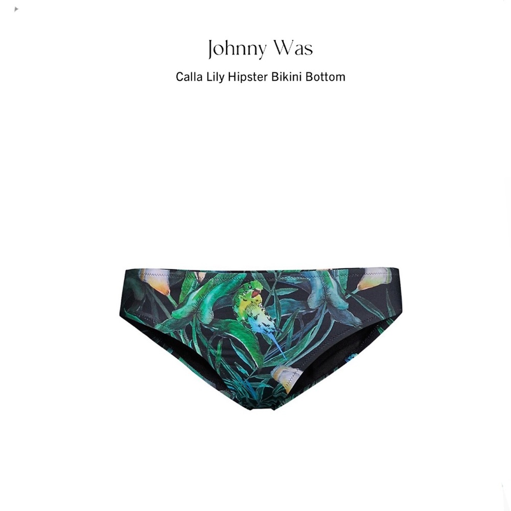 NWOT Johnny Was Calla Lily Hipster Bikini Bottom in Black/Green Tropical Print